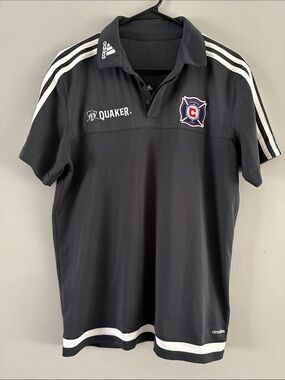 adidas Charcoal White Chicago Fire Soccer MLS Short Sleeve Polo Shirt